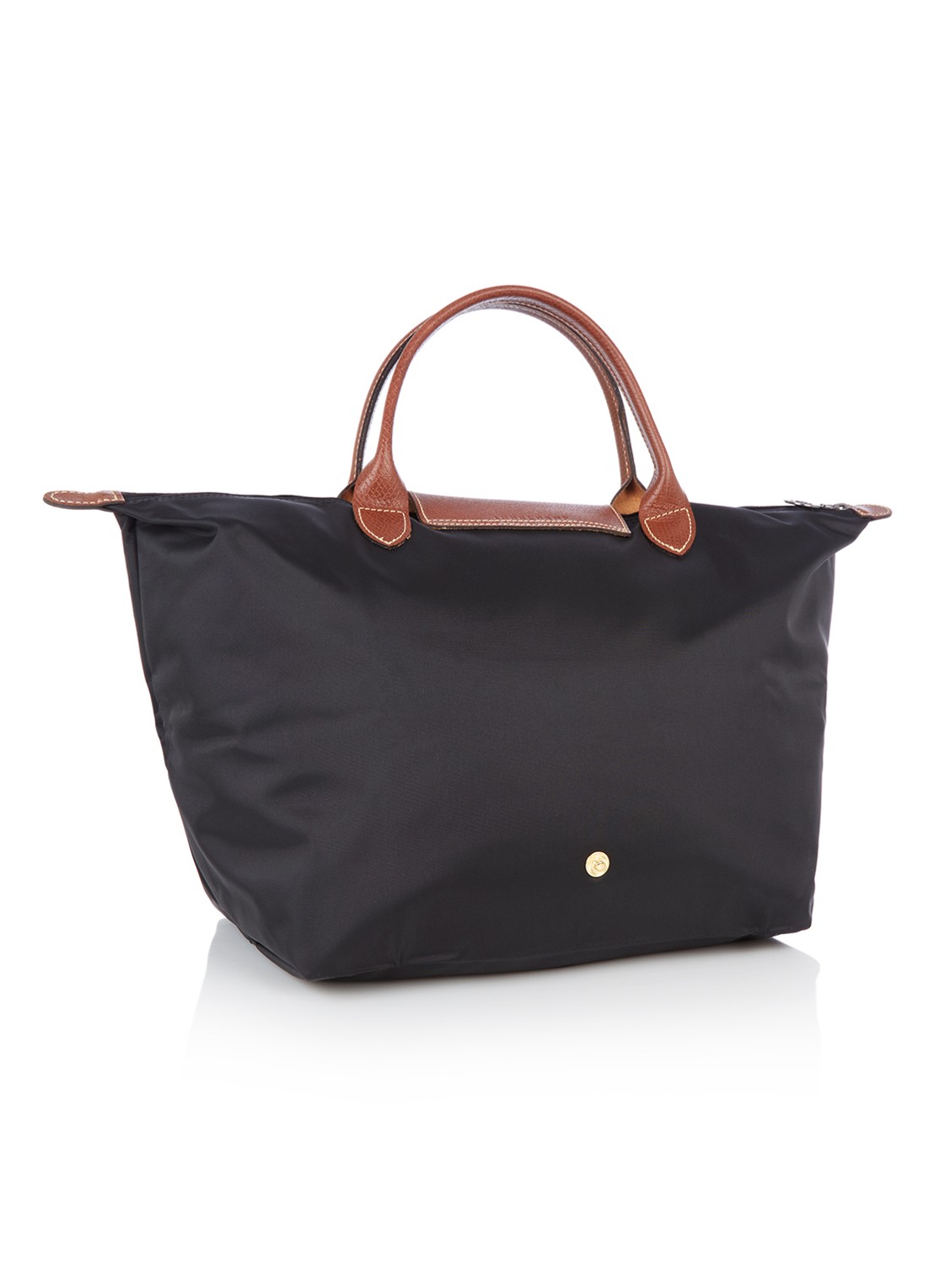 Longchamp Le Pliage handtas M met leren details - detail 3 zwart