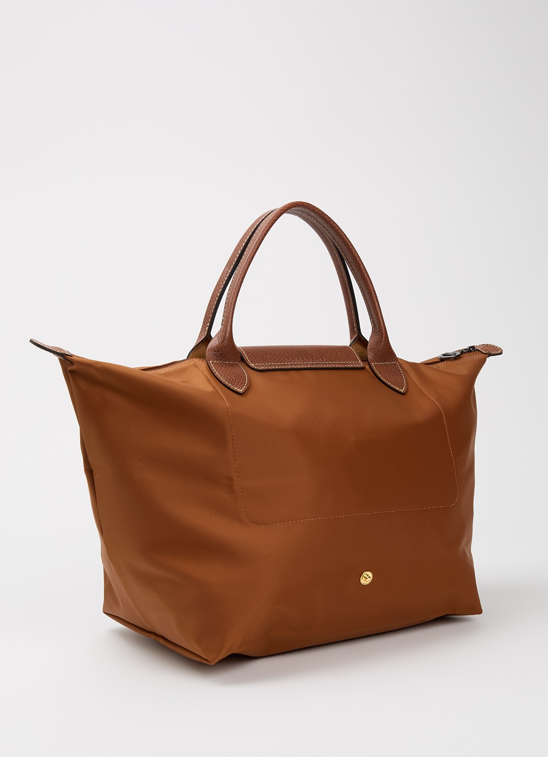 Longchamp Le Pliage handtas M met leren details - achterkant 7 cognac