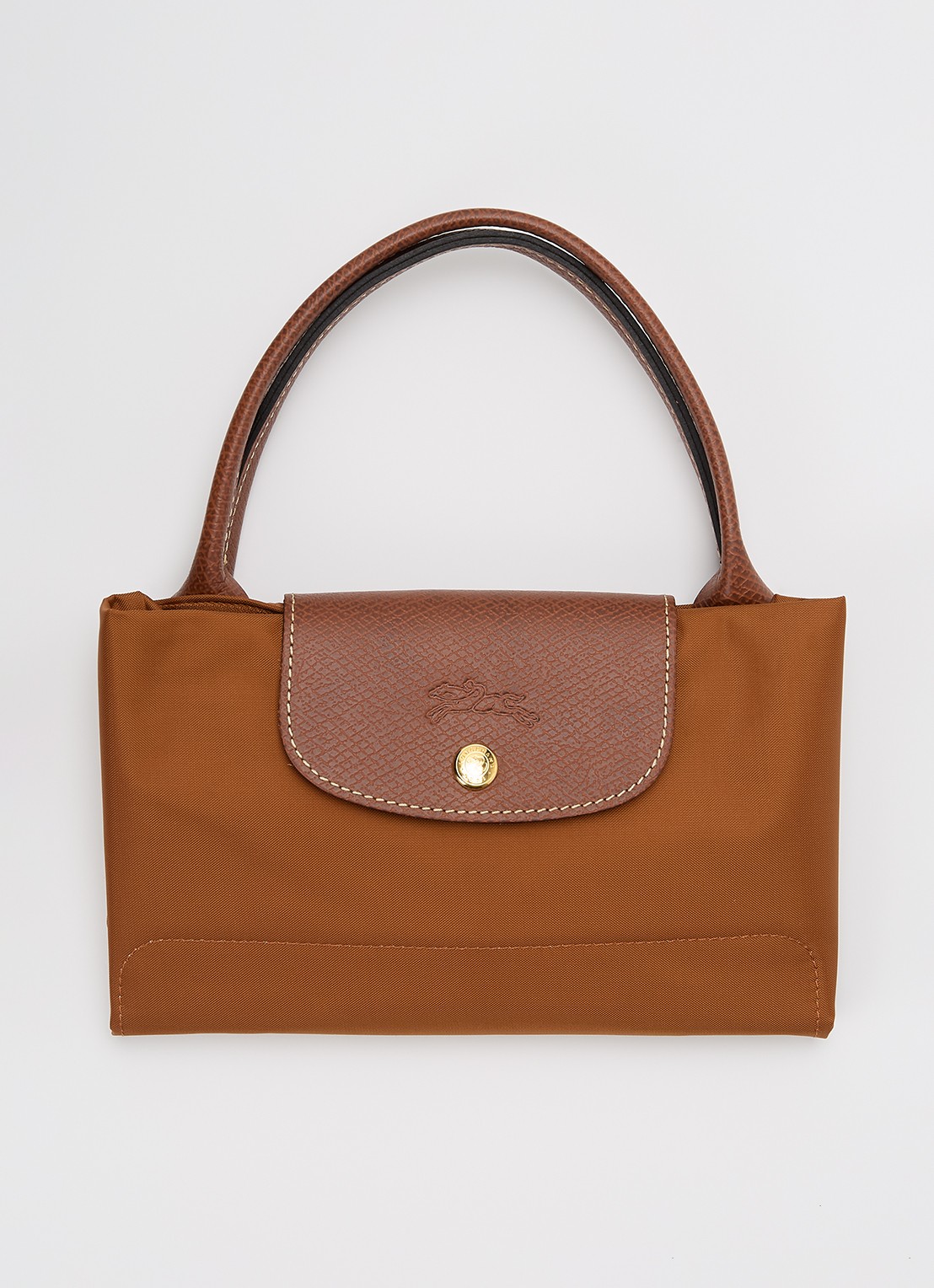 Longchamp Le Pliage handtas M met leren details - detail 3 cognac