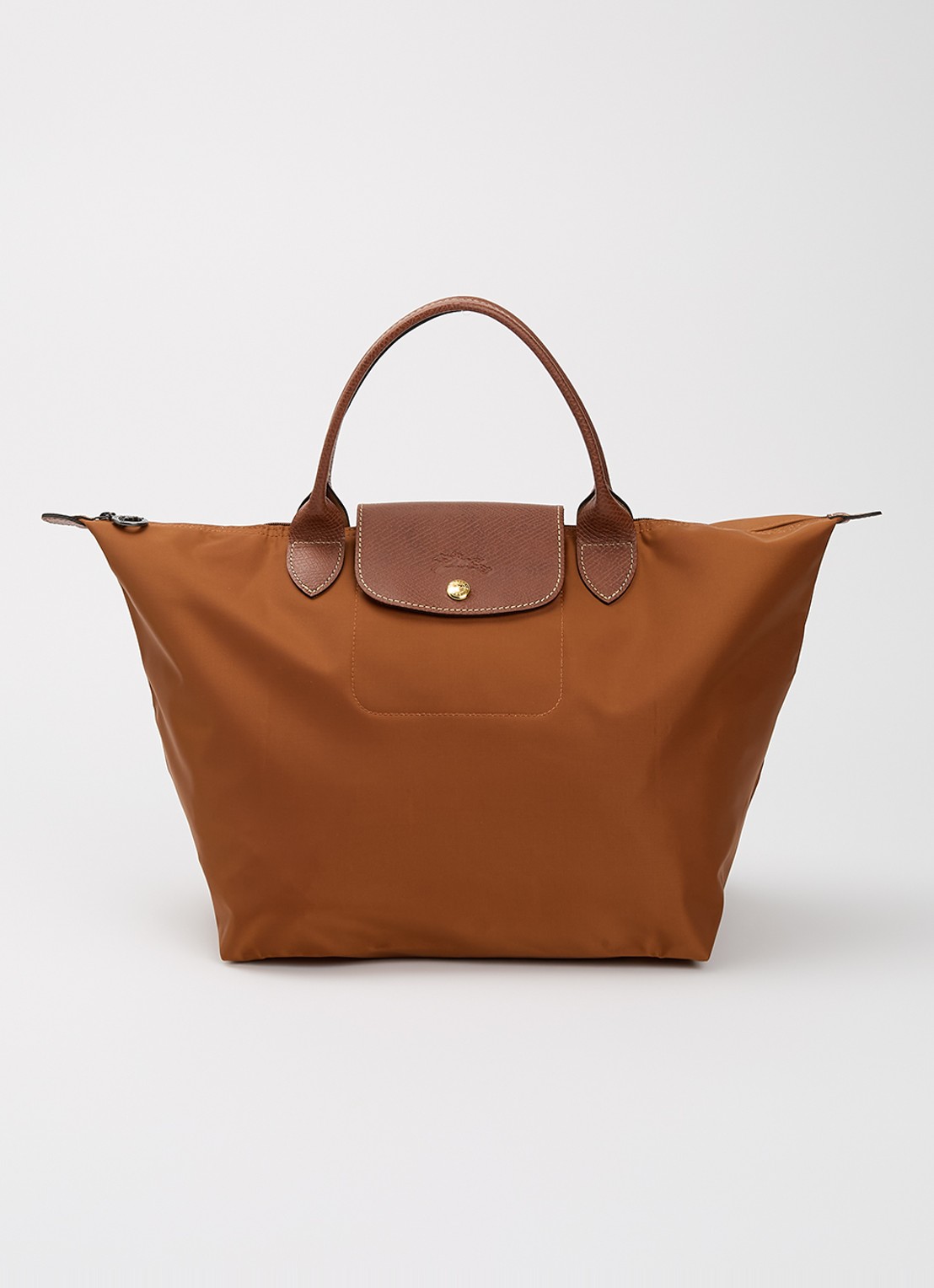 Longchamp Le Pliage handtas M met leren details - voorkant 5 cognac