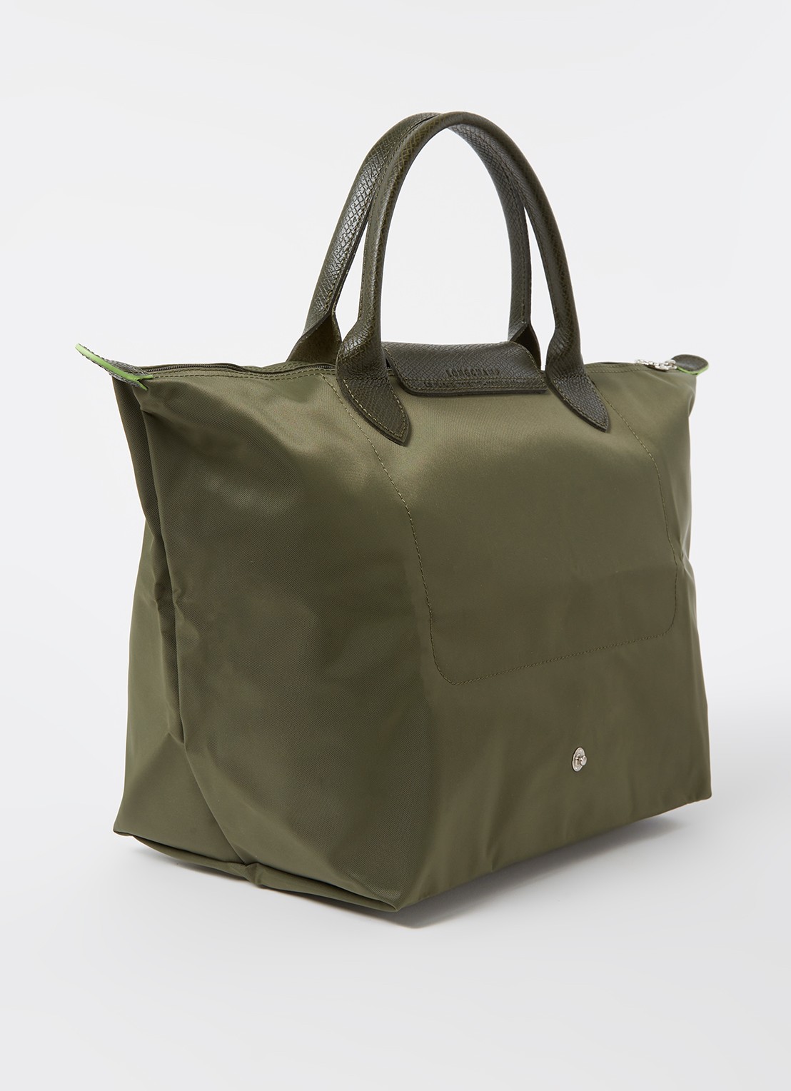 Longchamp Le Pliage handtas M met leren details - achterkant 6 bronsgroen