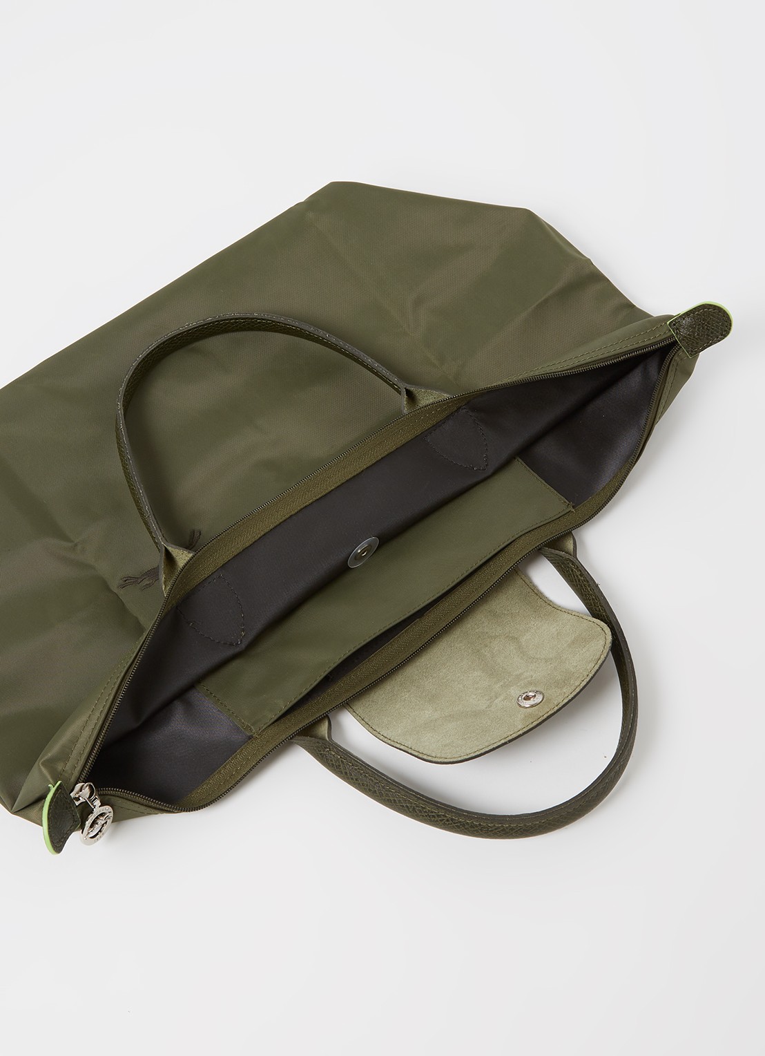 Longchamp Le Pliage handtas M met leren details - detail 3 bronsgroen