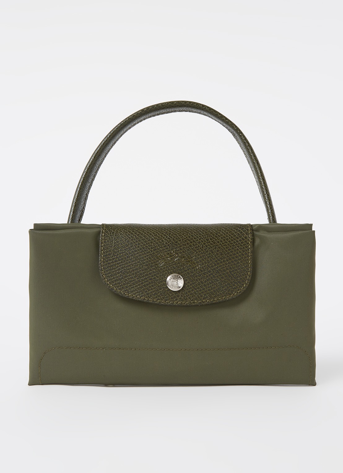 Longchamp Le Pliage handtas M met leren details - detail 5 bronsgroen