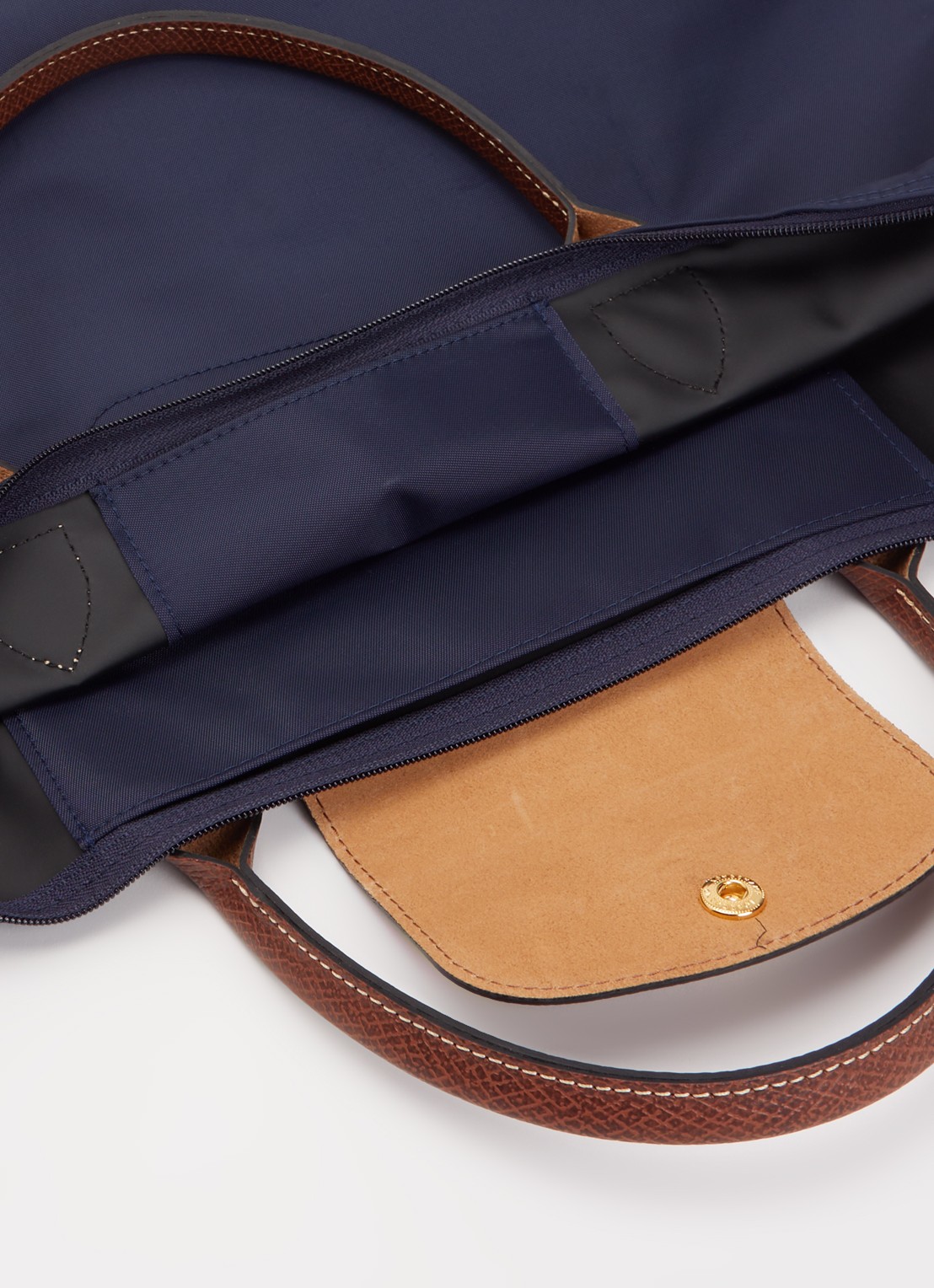 Longchamp Le Pliage handtas M met leren details - detail 4 donkerblauw