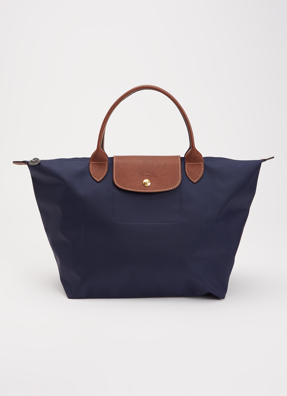 Longchamp Le Pliage handtas M met leren details - voorkant 2 donkerblauw