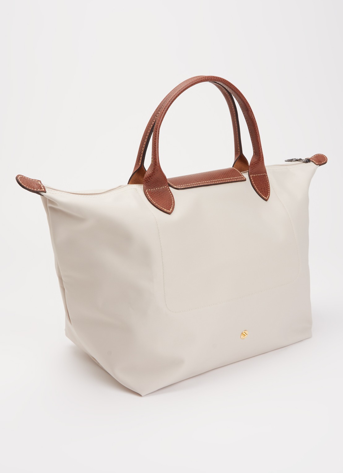Longchamp Le Pliage handtas M met leren details - achterkant 3 creme