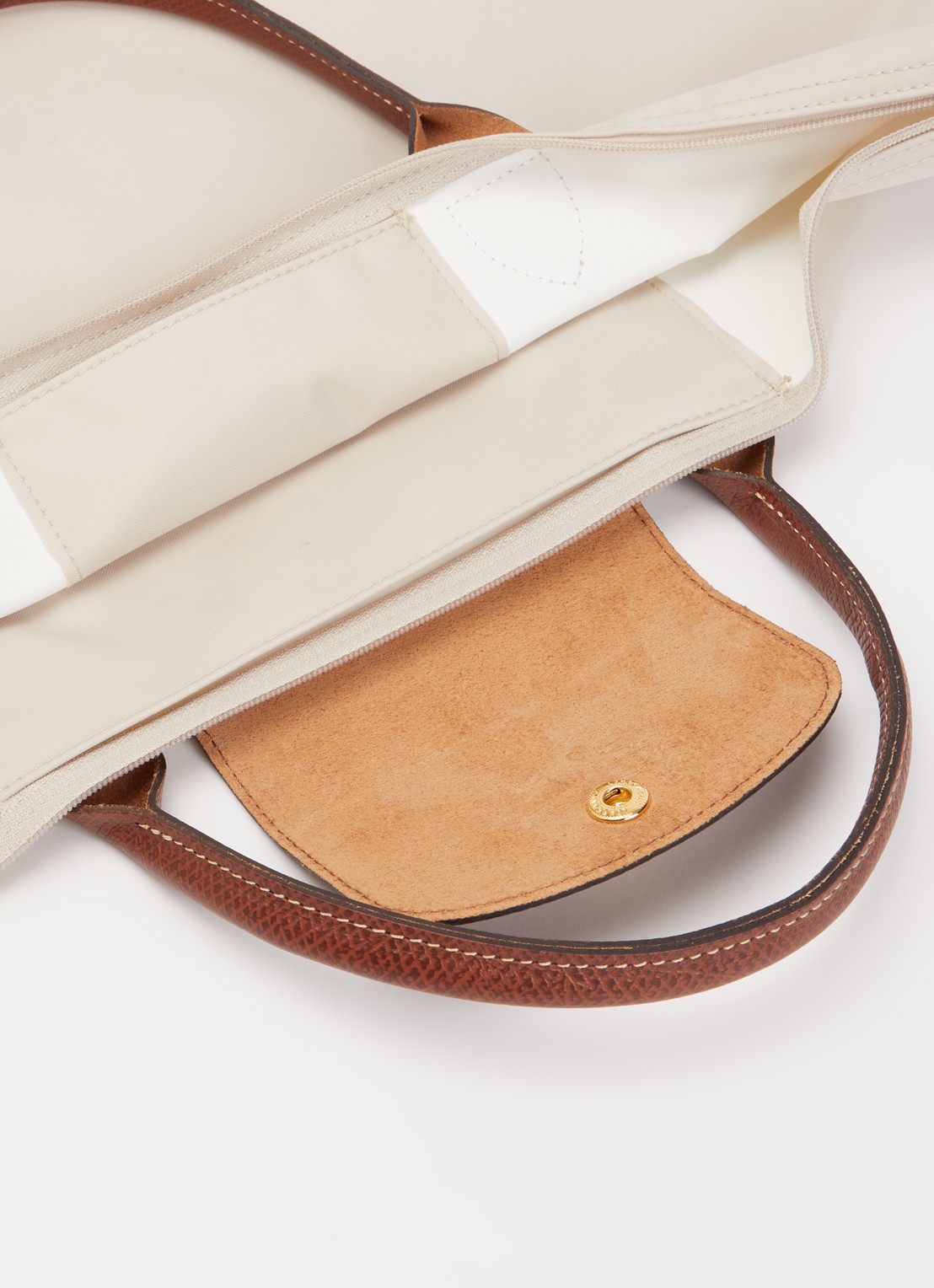 Longchamp Le Pliage handtas M met leren details - detail 4 creme