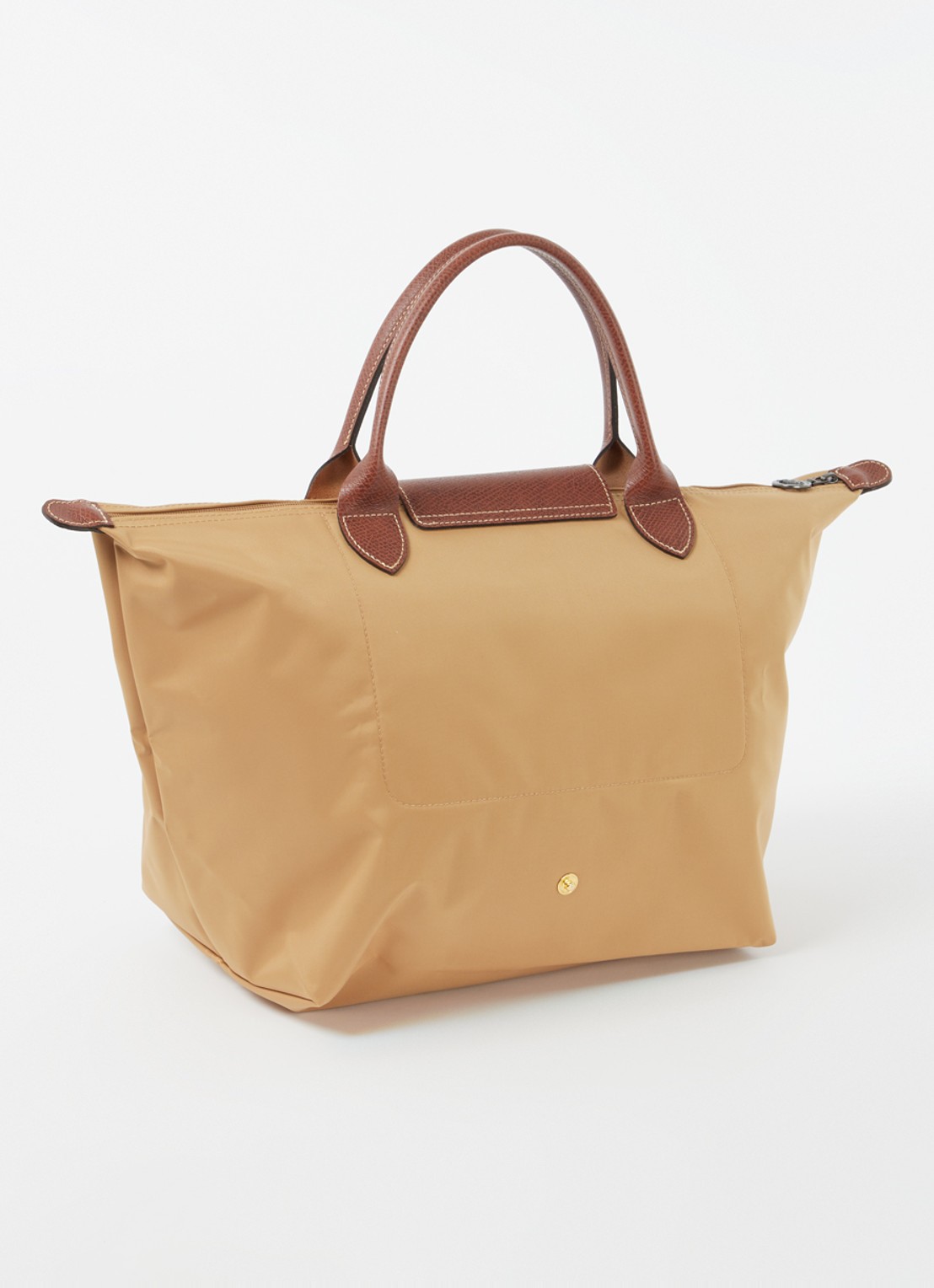 Longchamp Le Pliage handtas M met leren details - achterkant 6 camel