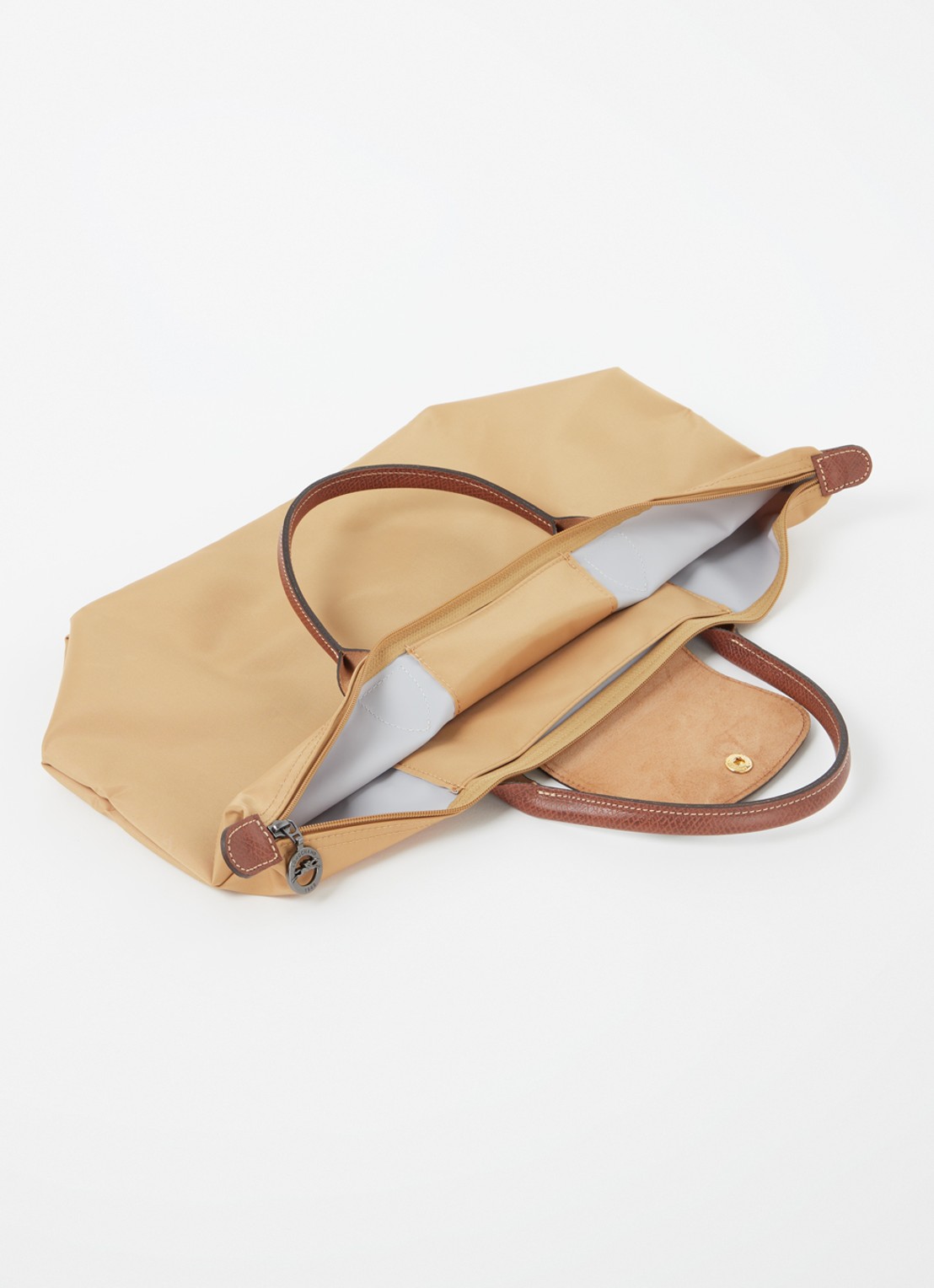 Longchamp Le Pliage handtas M met leren details - detail camel
