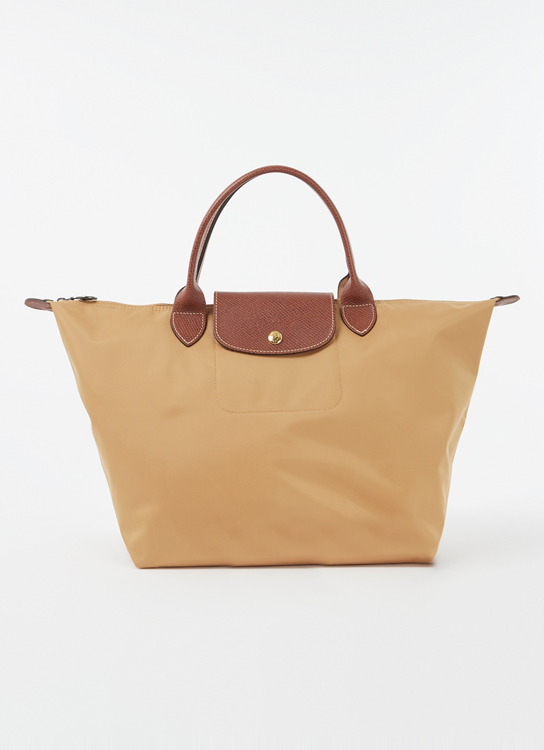 Longchamp Le Pliage handtas M met leren details - voorkant 4 camel