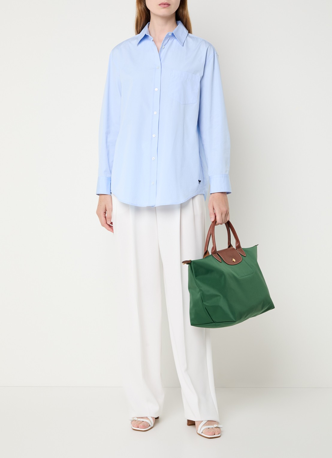 Longchamp Le Pliage handtas M met leren details - voorkant 3 groen