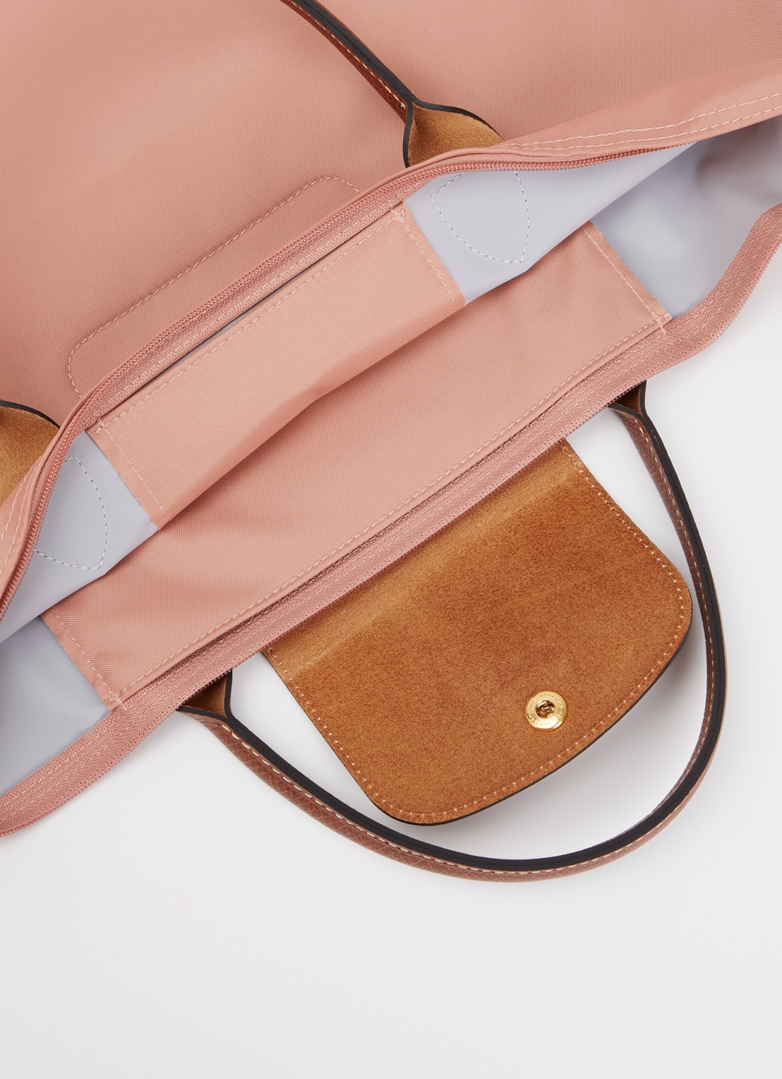 Longchamp Le Pliage handtas M met leren details - detail 4 oudroze
