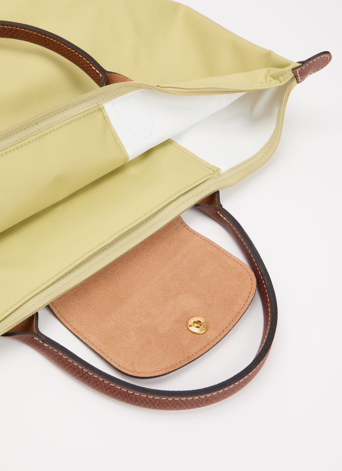 Longchamp Le Pliage handtas M met leren details - detail mosgroen