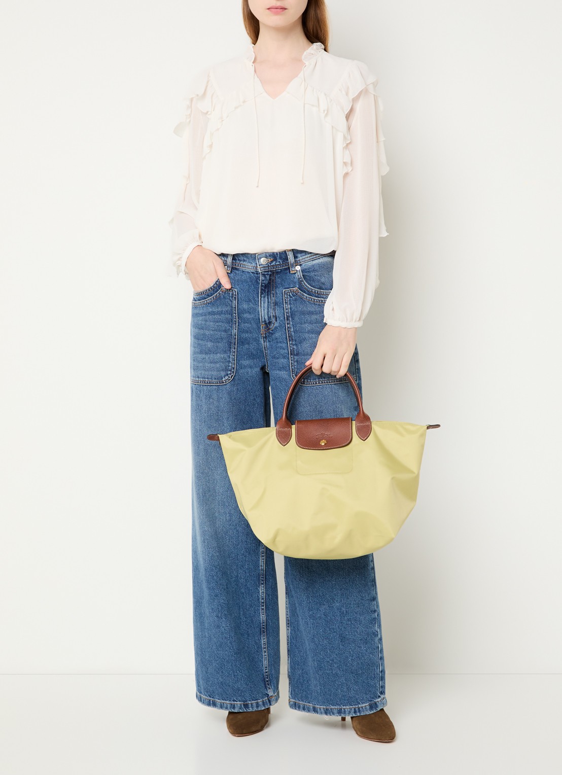 Longchamp Le Pliage handtas M met leren details - voorkant 6 mosgroen
