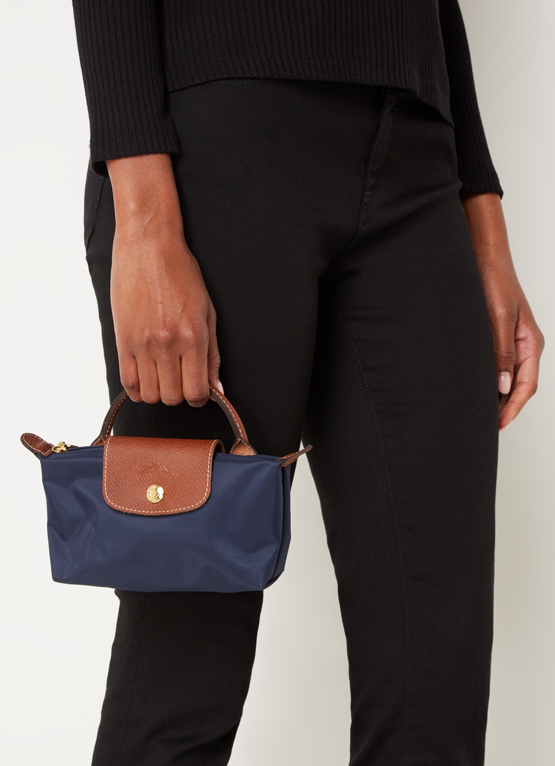 Longchamp Le Pliage handtas met leren details - voorkant 3 donkerblauw