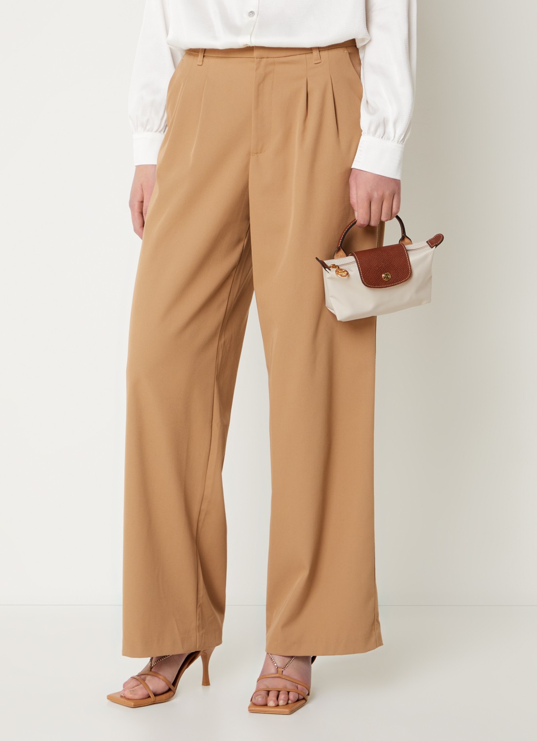 Longchamp Le Pliage handtas met leren details - voorkant 5 creme