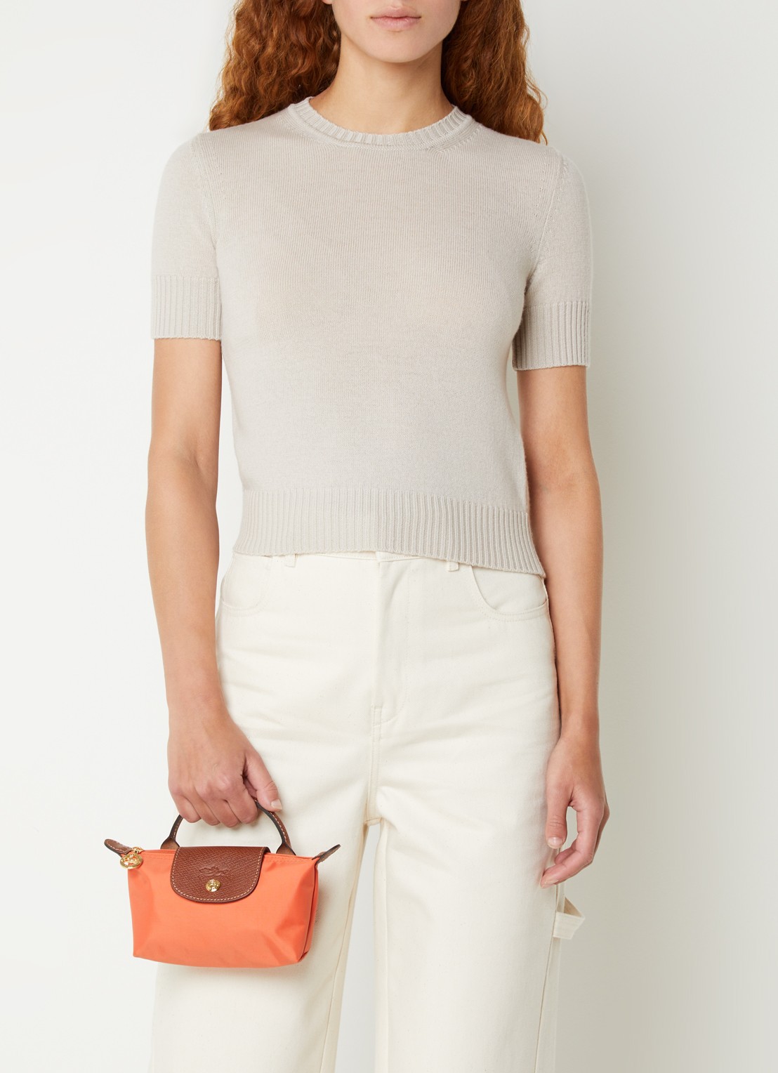 Longchamp Le Pliage handtas met leren details - voorkant 2 orange