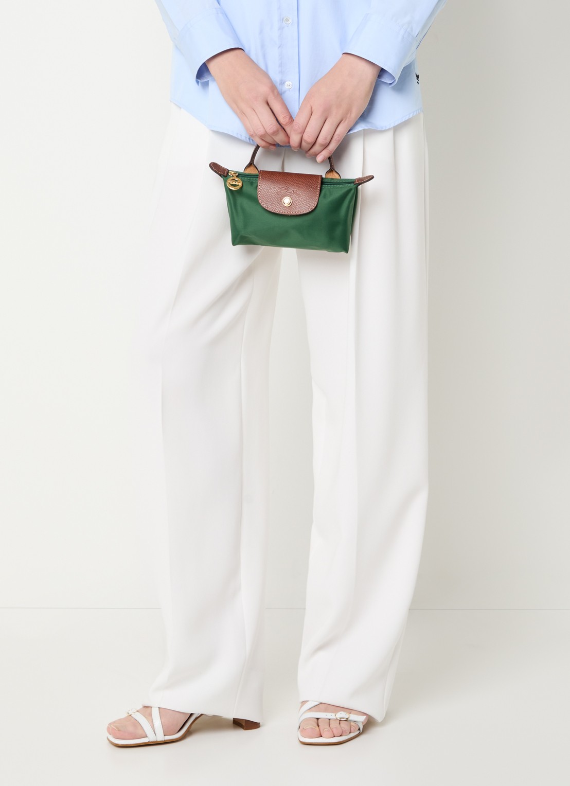 Longchamp Le Pliage handtas met leren details - voorkant 2 groen