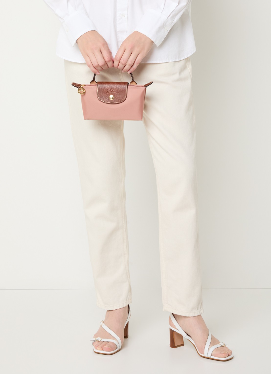 Longchamp Le Pliage handtas met leren details - voorkant 5 oudroze