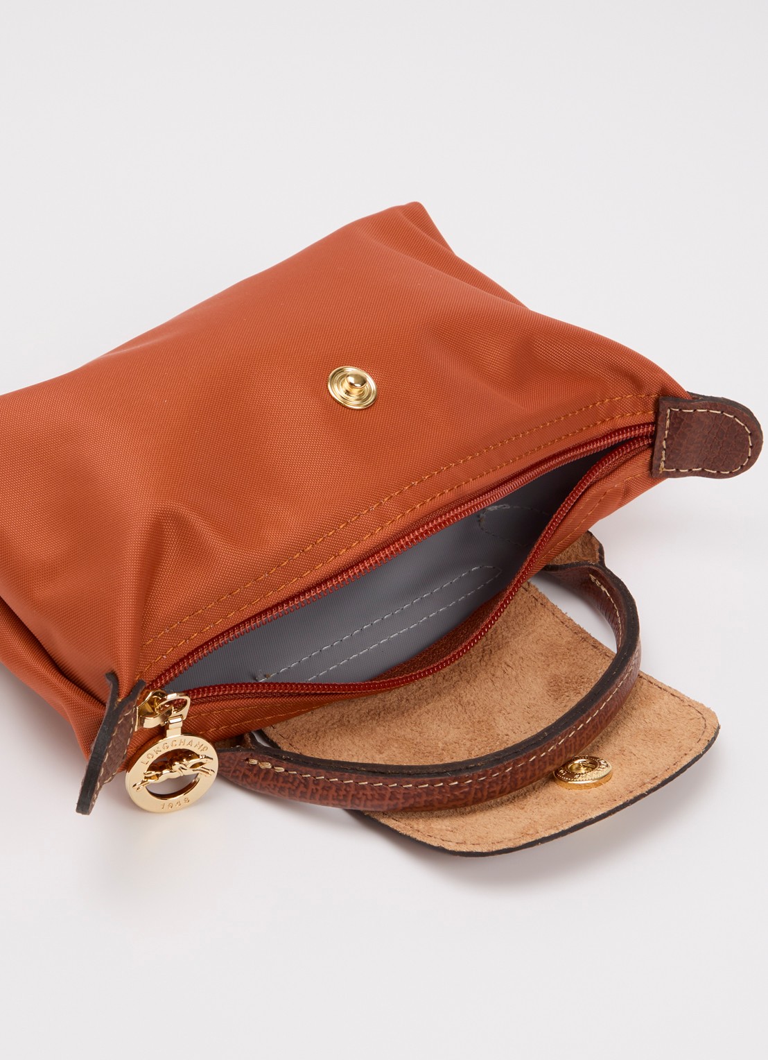 Longchamp Le Pliage handtas met leren details - detail 4 oranjebruin