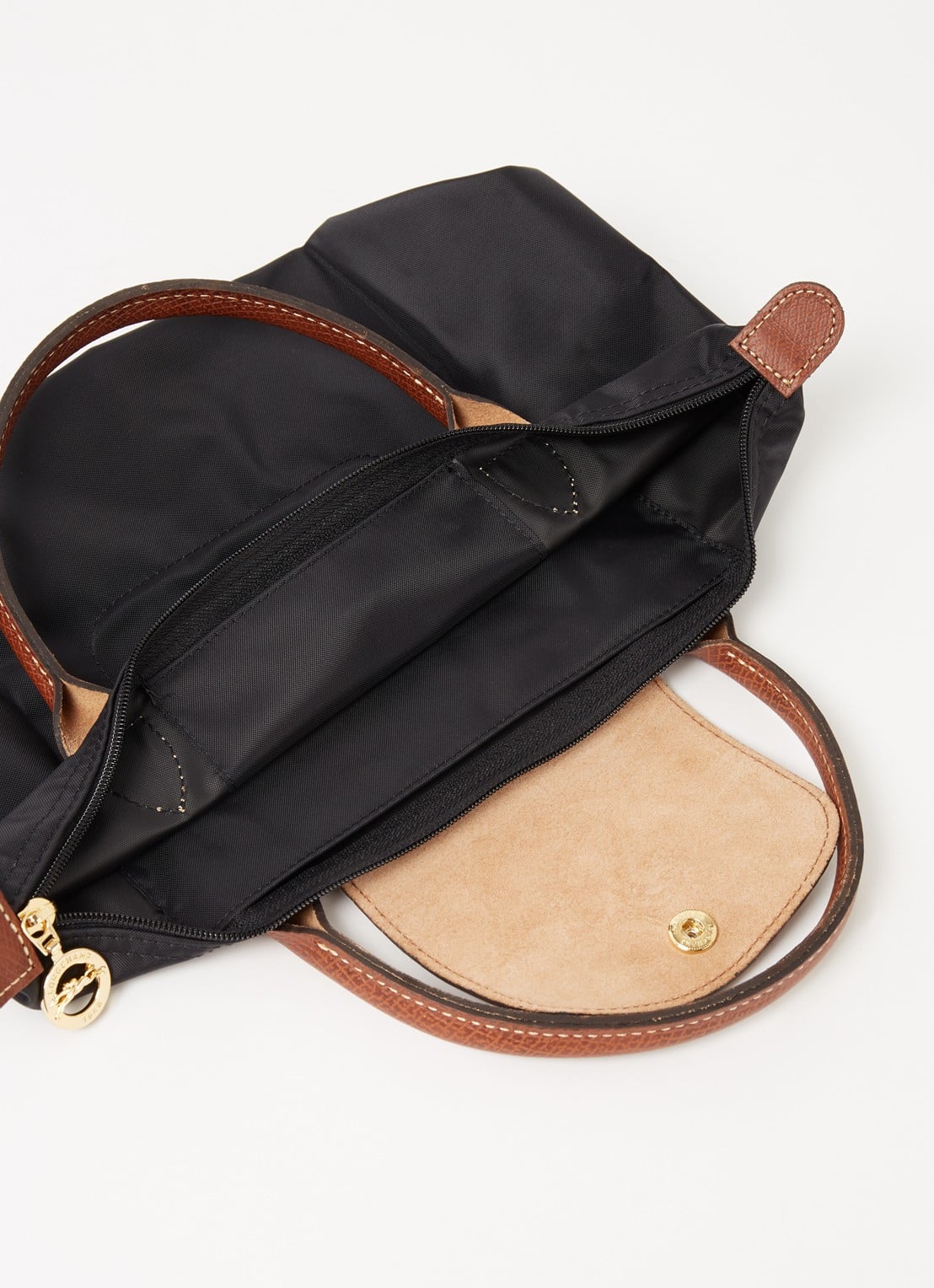 Longchamp Le Pliage handtas S met leren details - detail 4 zwart