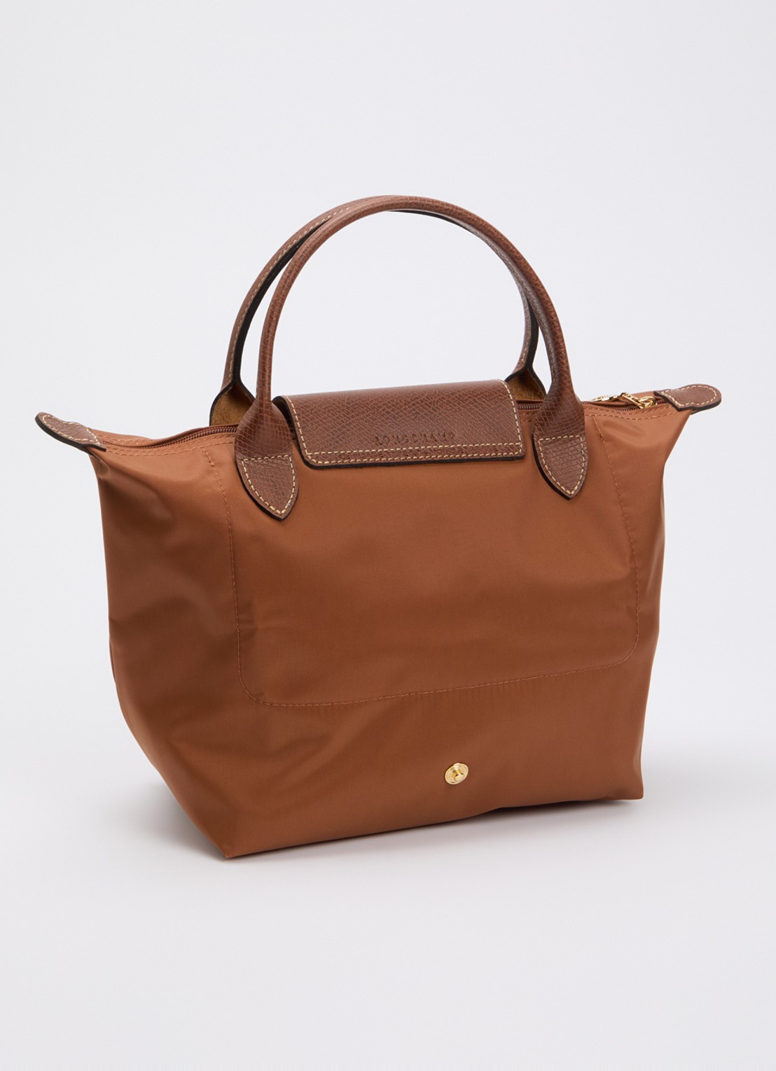 Longchamp Le Pliage handtas S met leren details - achterkant 5 cognac