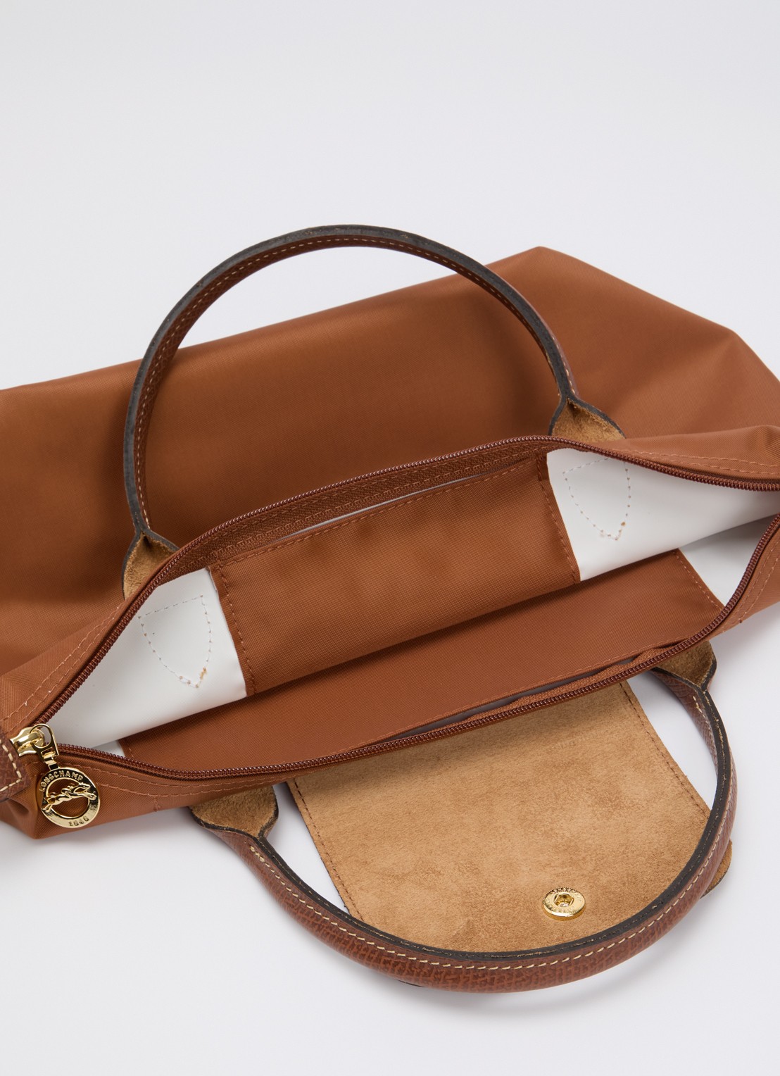 Longchamp Le Pliage handtas S met leren details - detail cognac