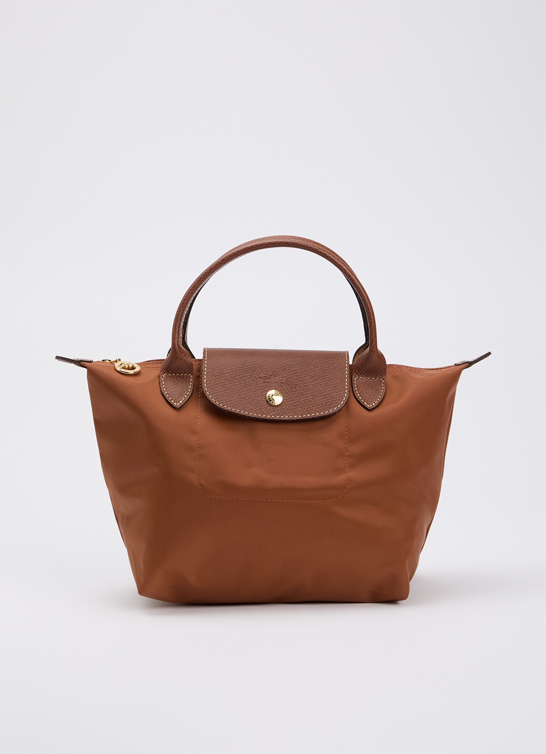 Longchamp Le Pliage handtas S met leren details - voorkant 6 cognac