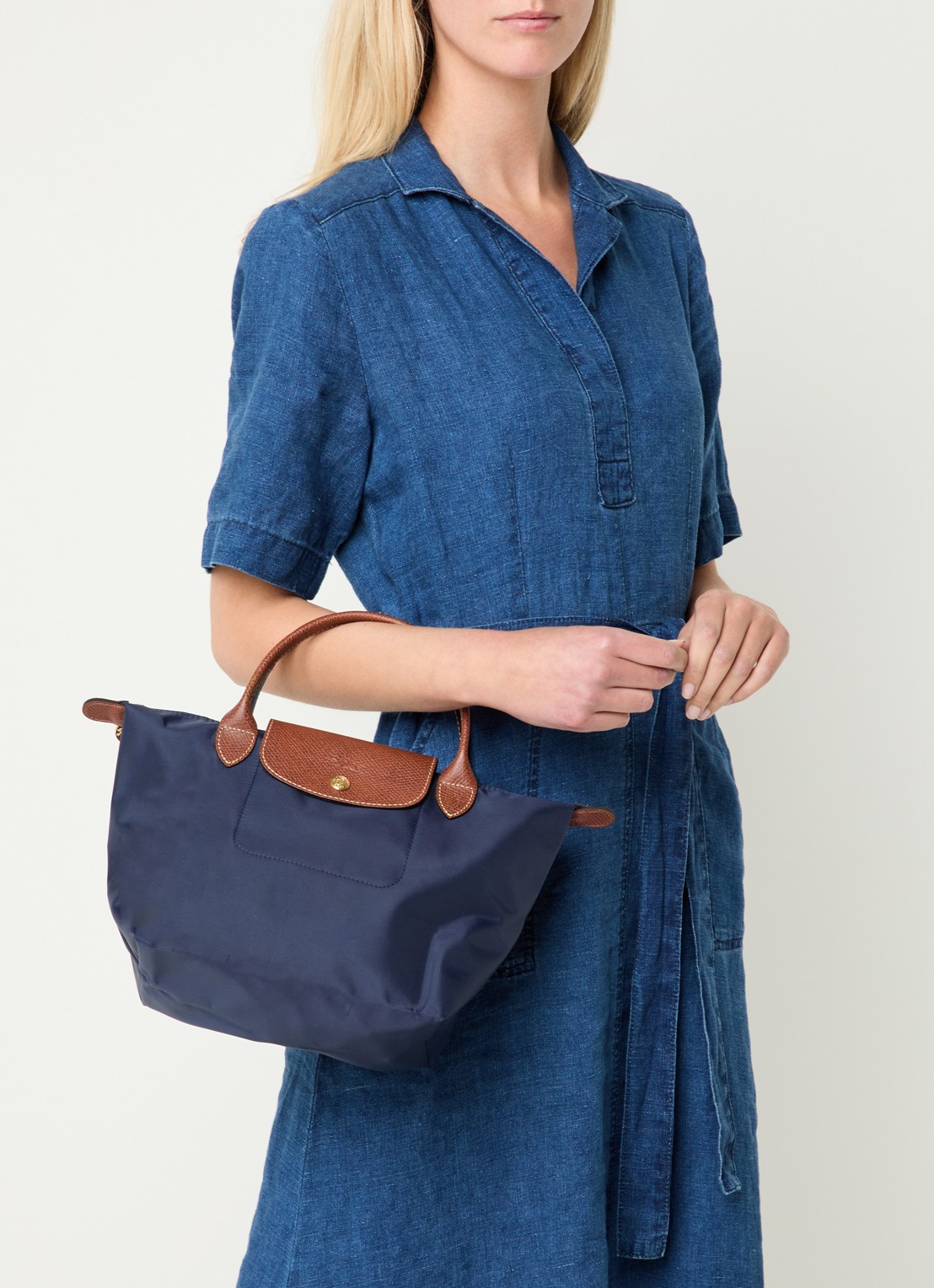 Longchamp Le Pliage handtas S met leren details - voorkant 2 donkerblauw