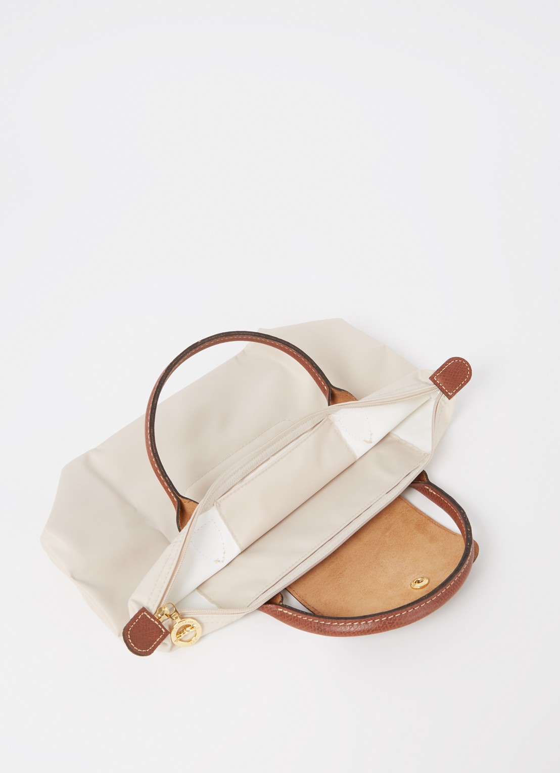 Longchamp Le Pliage handtas S met leren details - detail creme