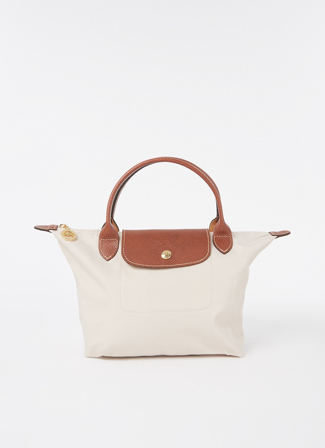 Longchamp Le Pliage handtas S met leren details - voorkant 4 creme