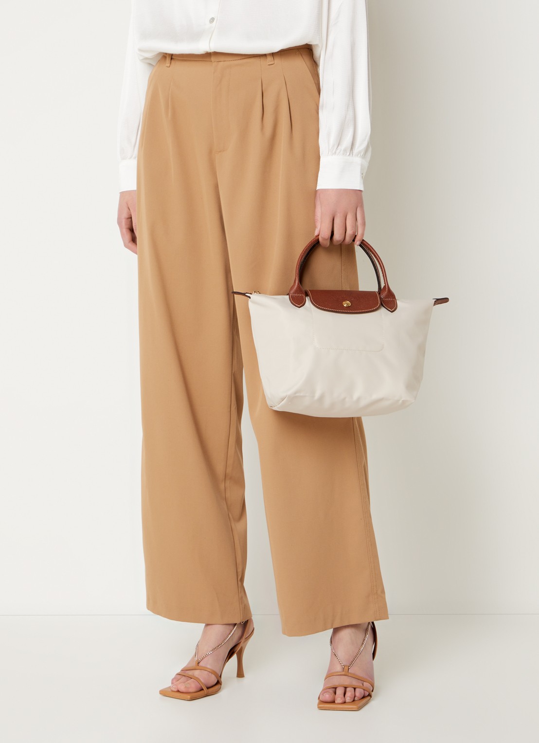 Longchamp Le Pliage handtas S met leren details - voorkant 5 creme