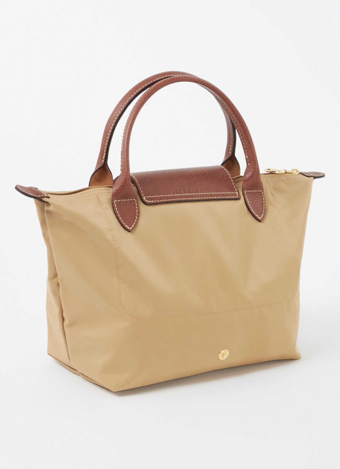 Longchamp Le Pliage handtas S met leren details - achterkant 3 camel