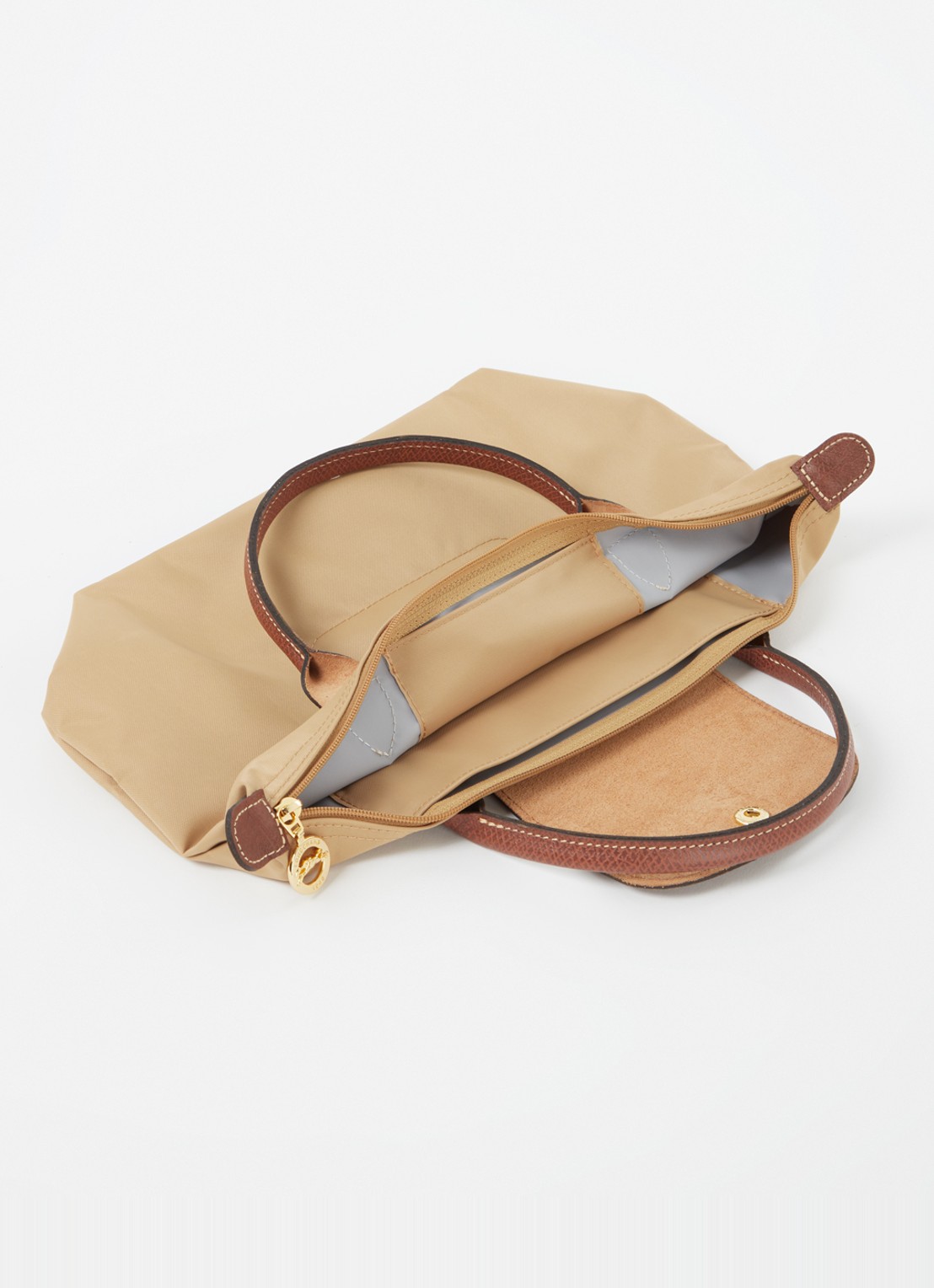 Longchamp Le Pliage handtas S met leren details - detail 4 camel
