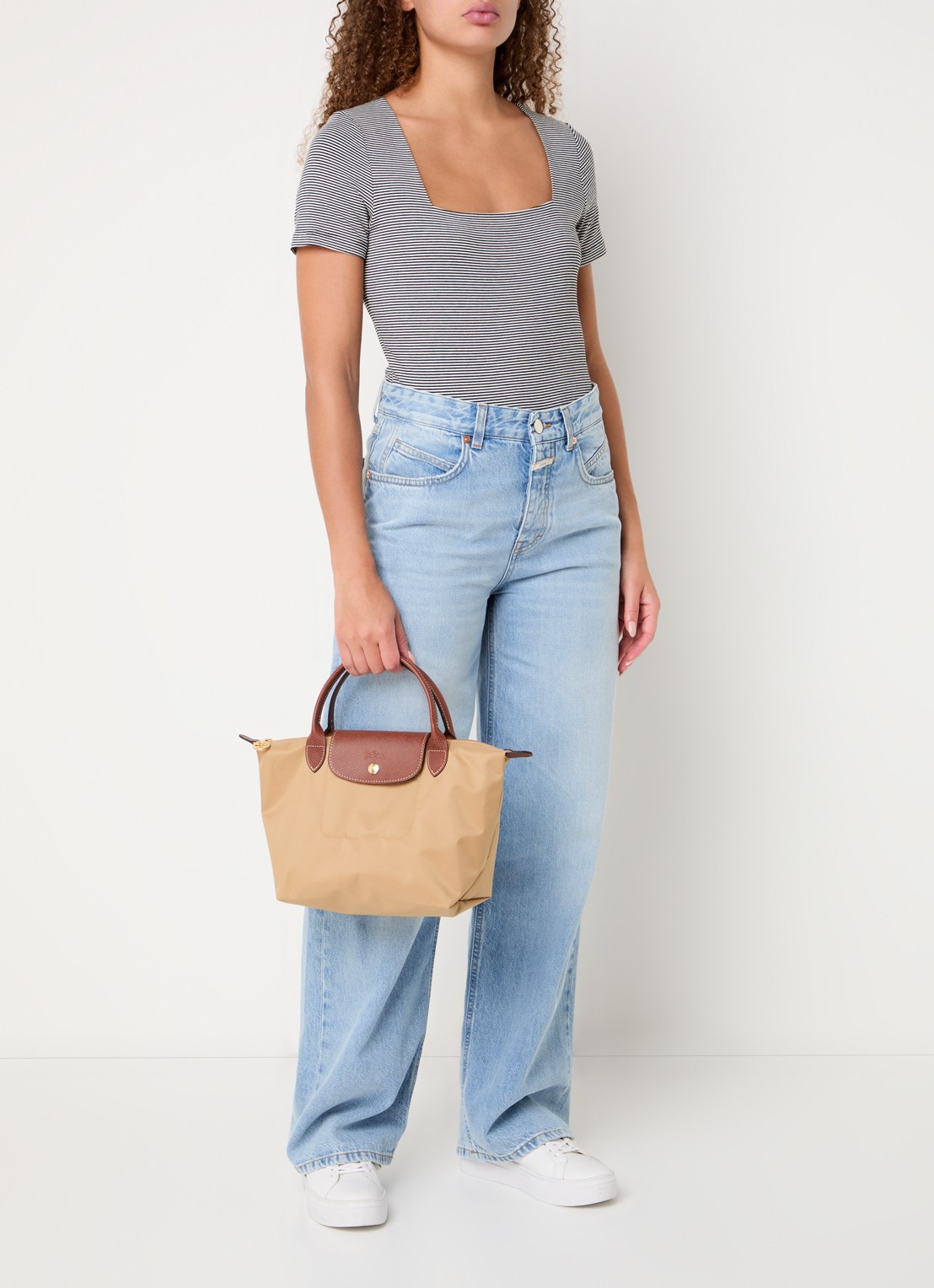 Longchamp Le Pliage handtas S met leren details - voorkant 2 camel