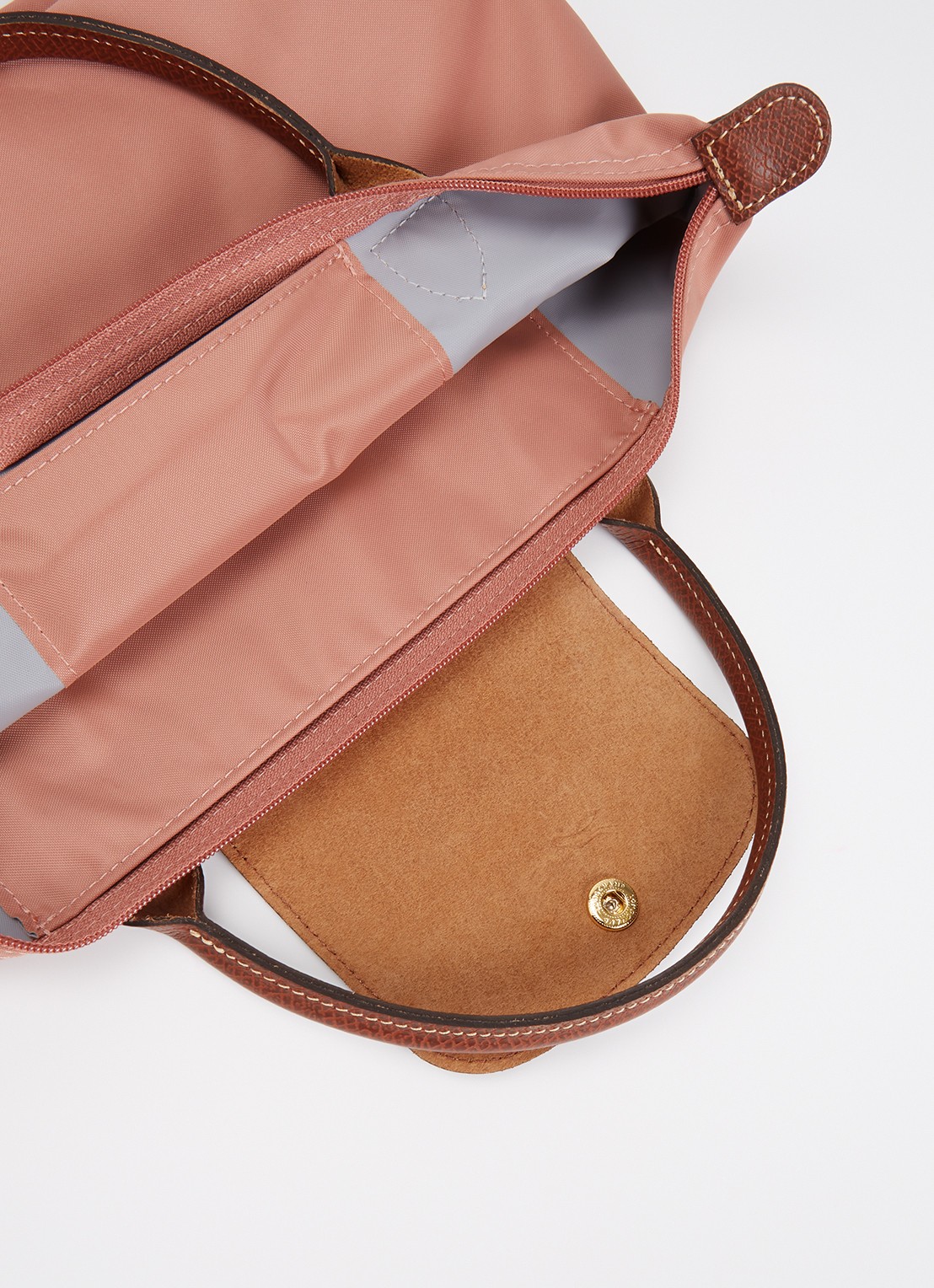 Longchamp Le Pliage handtas S met leren details - detail oudroze