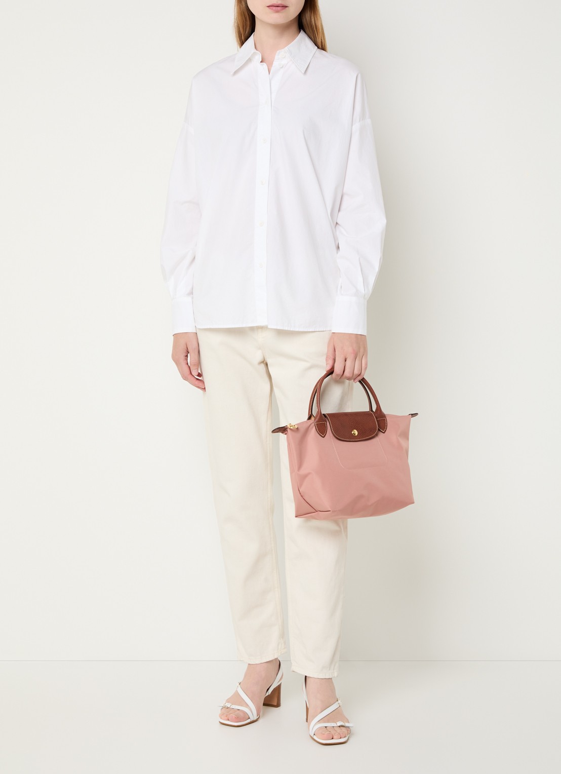 Longchamp Le Pliage handtas S met leren details - voorkant 6 oudroze