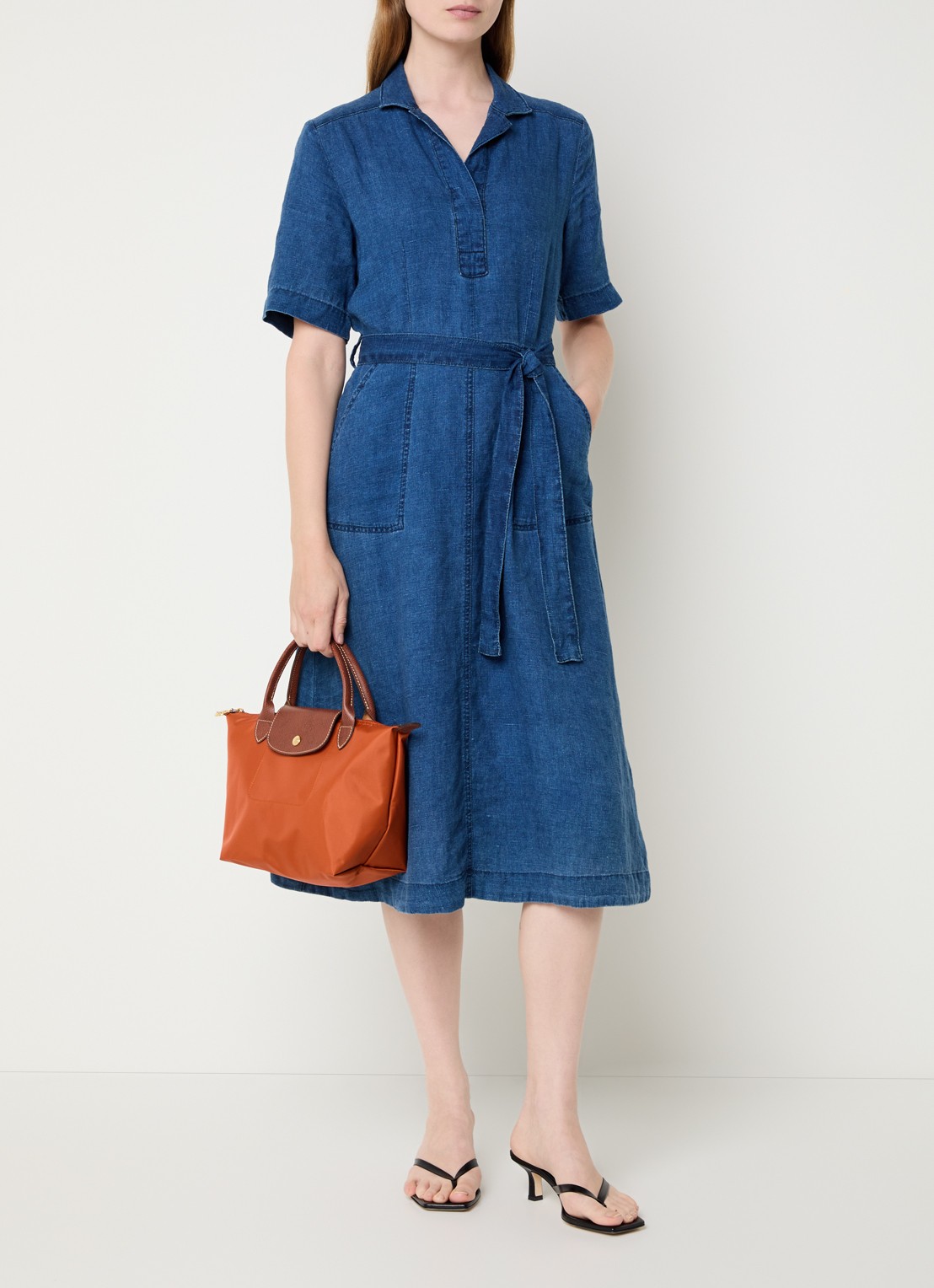 Longchamp Le Pliage handtas S met leren details - voorkant 7 antraciet