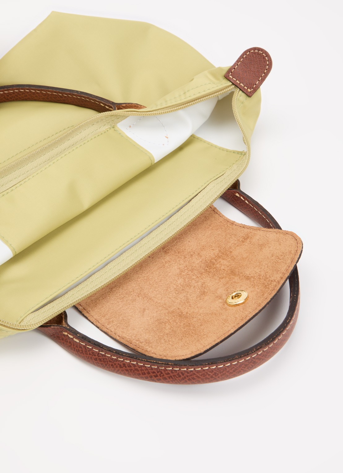 Longchamp Le Pliage handtas S met leren details - detail 4 mosgroen