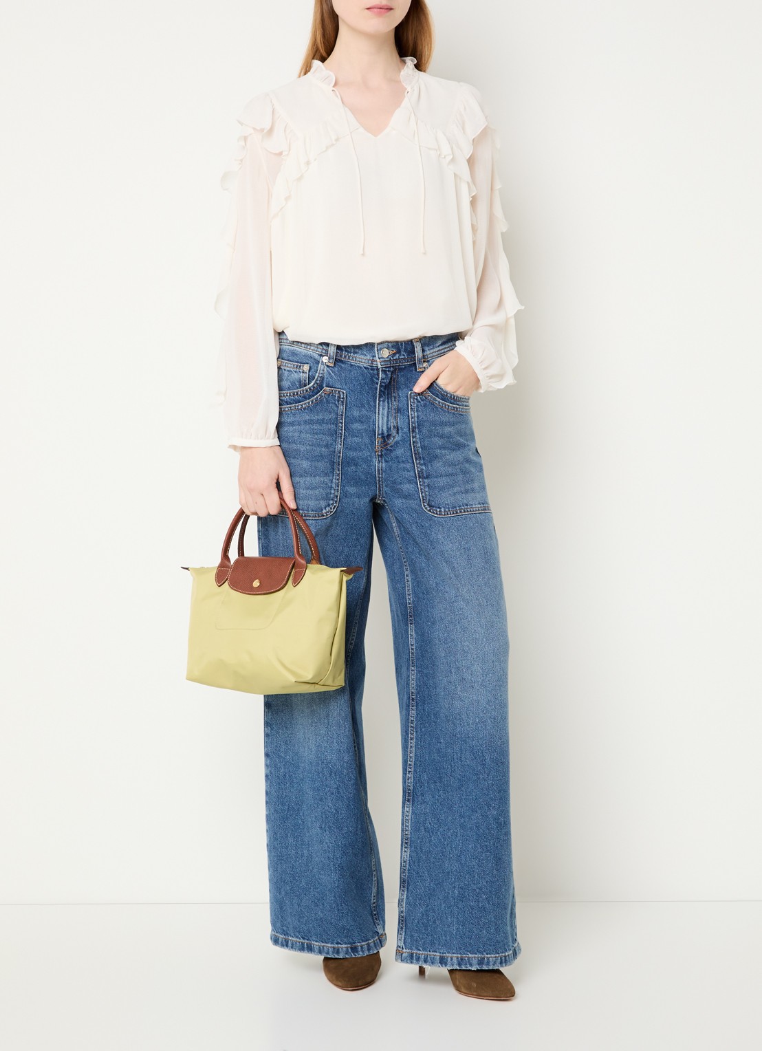 Longchamp Le Pliage handtas S met leren details - voorkant 2 mosgroen