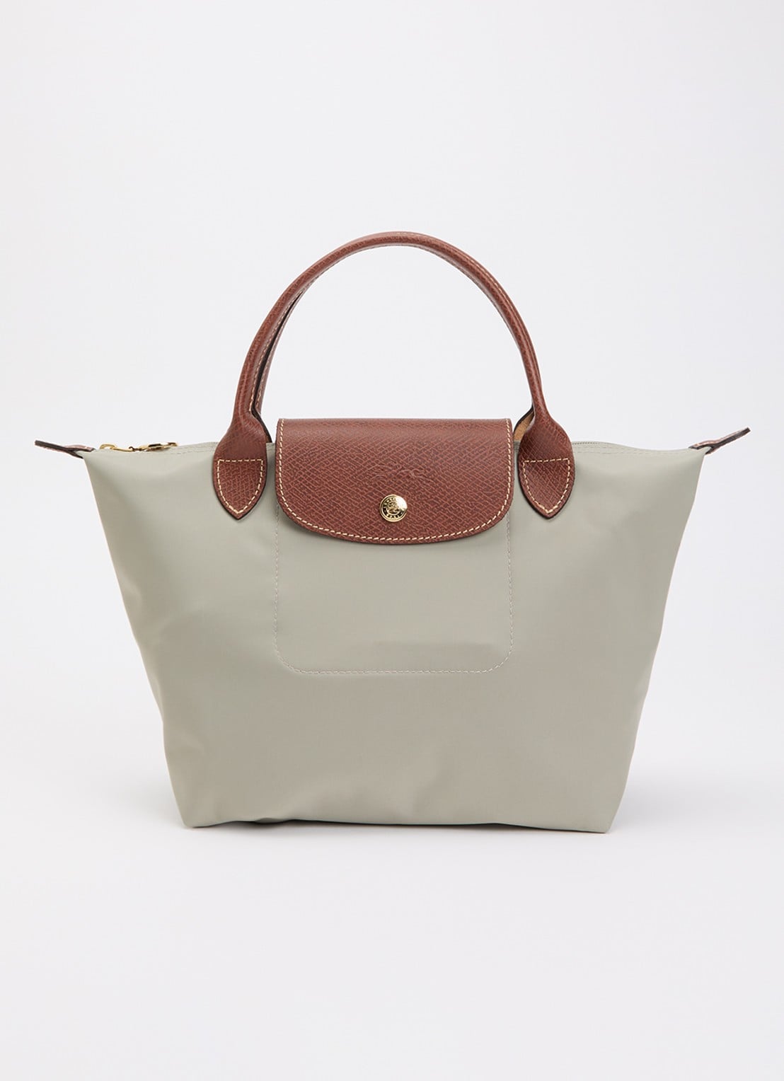 Longchamp Le Pliage handtas S met leren details - voorkant 6 donkergrijs