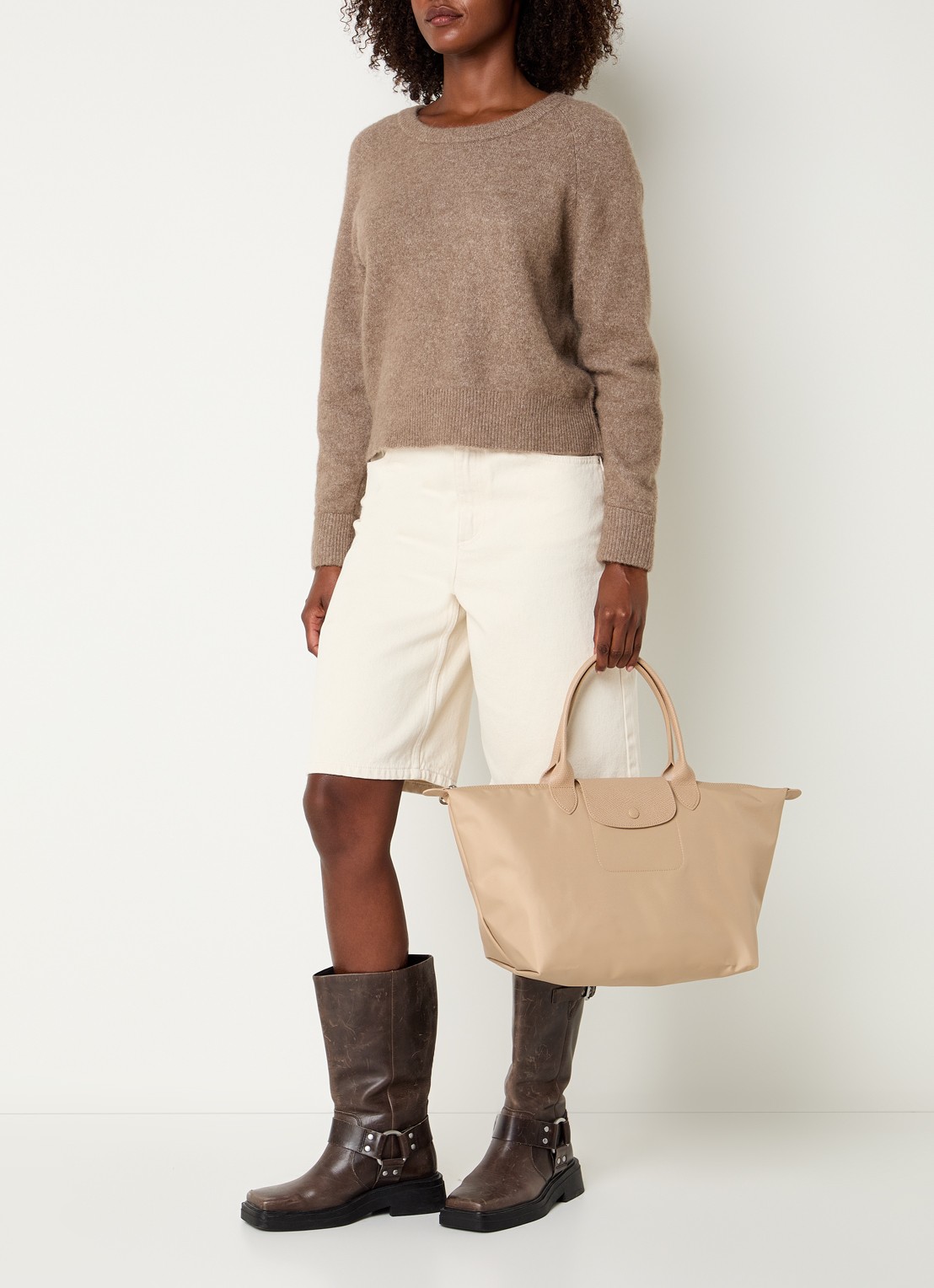Longchamp Le Pliage One handtas L met leren details - voorkant 3 beige