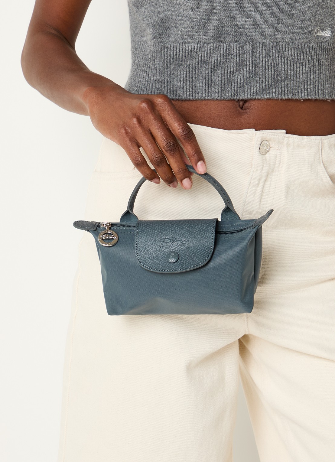 Longchamp Le Pliage One handtas met leren details - voorkant 2 antraciet