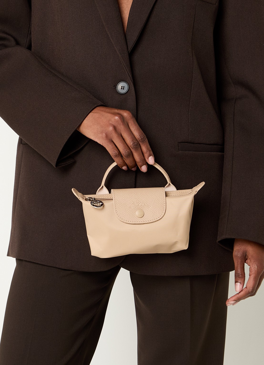 Longchamp Le Pliage One handtas met leren details - voorkant 6 beige