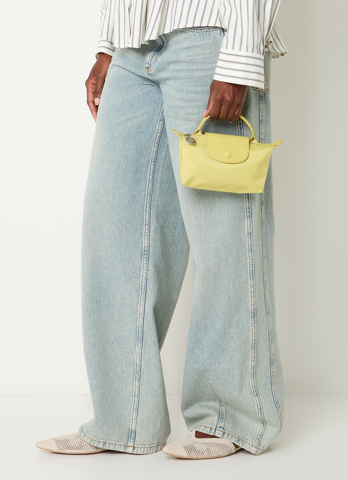 Longchamp Le Pliage One handtas met leren details - voorkant 6 lime