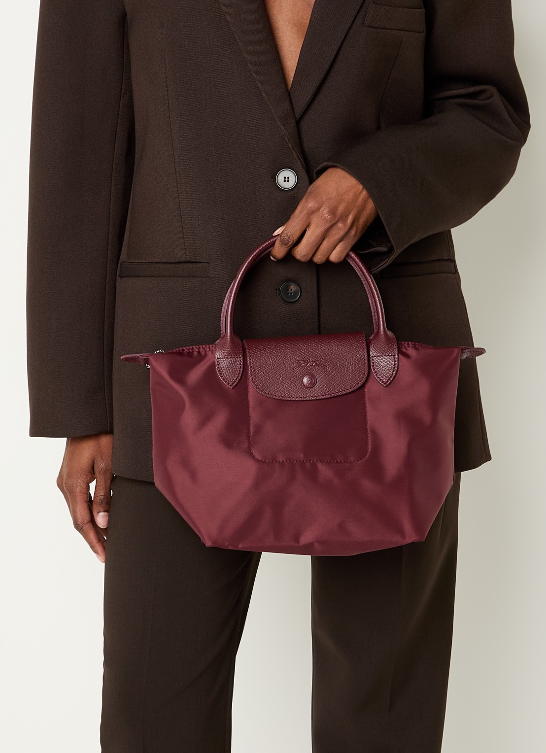 Longchamp Le Pliage One handtas S met leren details - voorkant 6 bordeauxrood