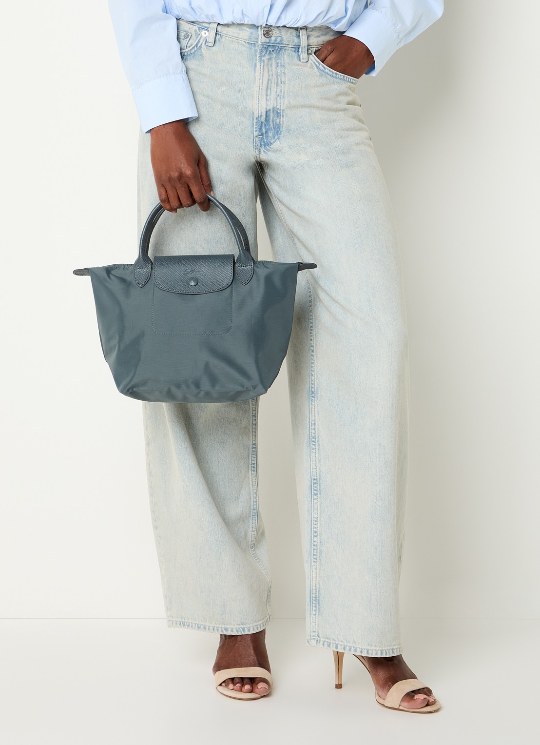 Longchamp Le Pliage One handtas S met leren details - voorkant 6 antraciet