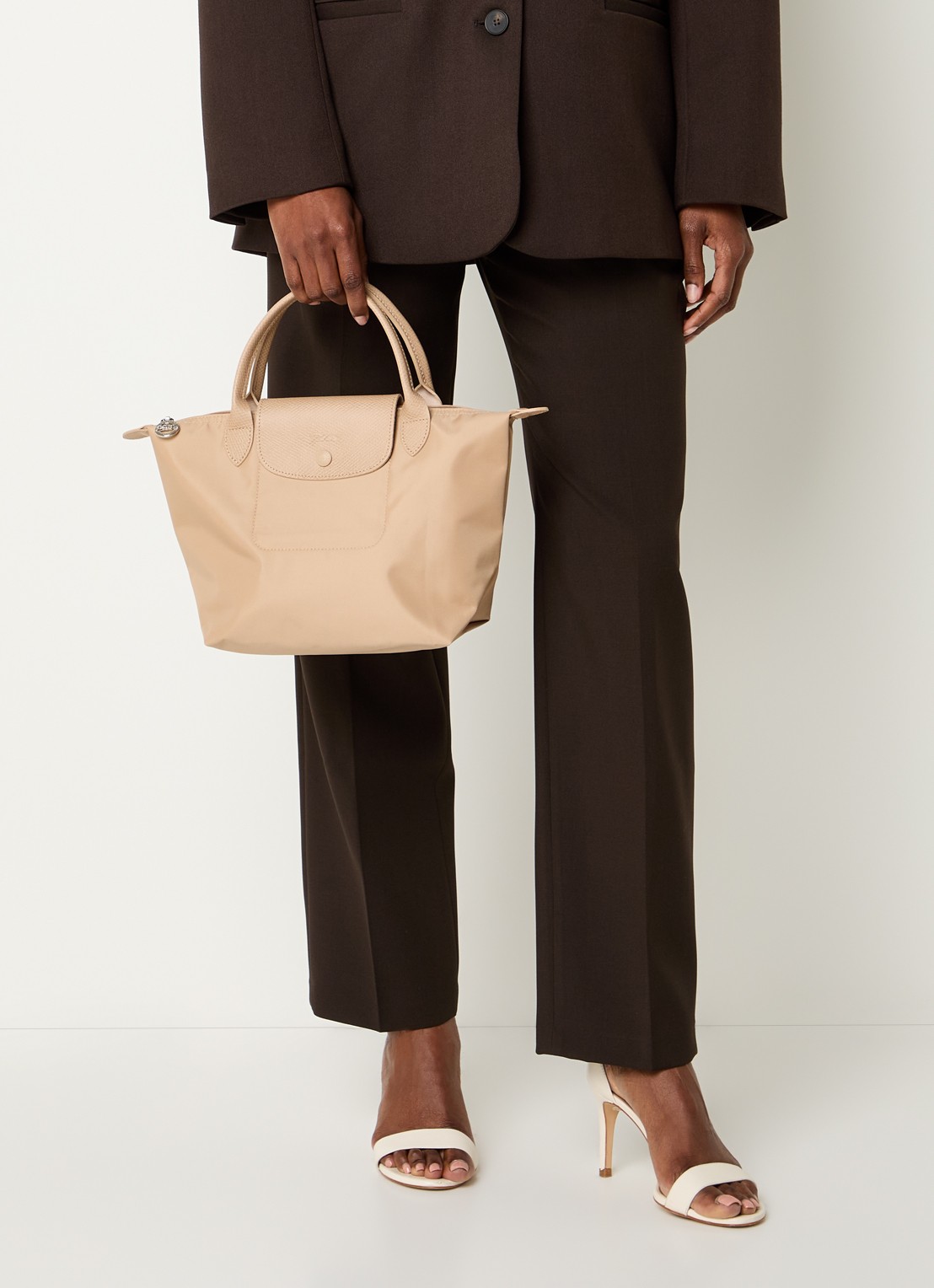 Longchamp Le Pliage One handtas S met leren details - voorkant 6 beige