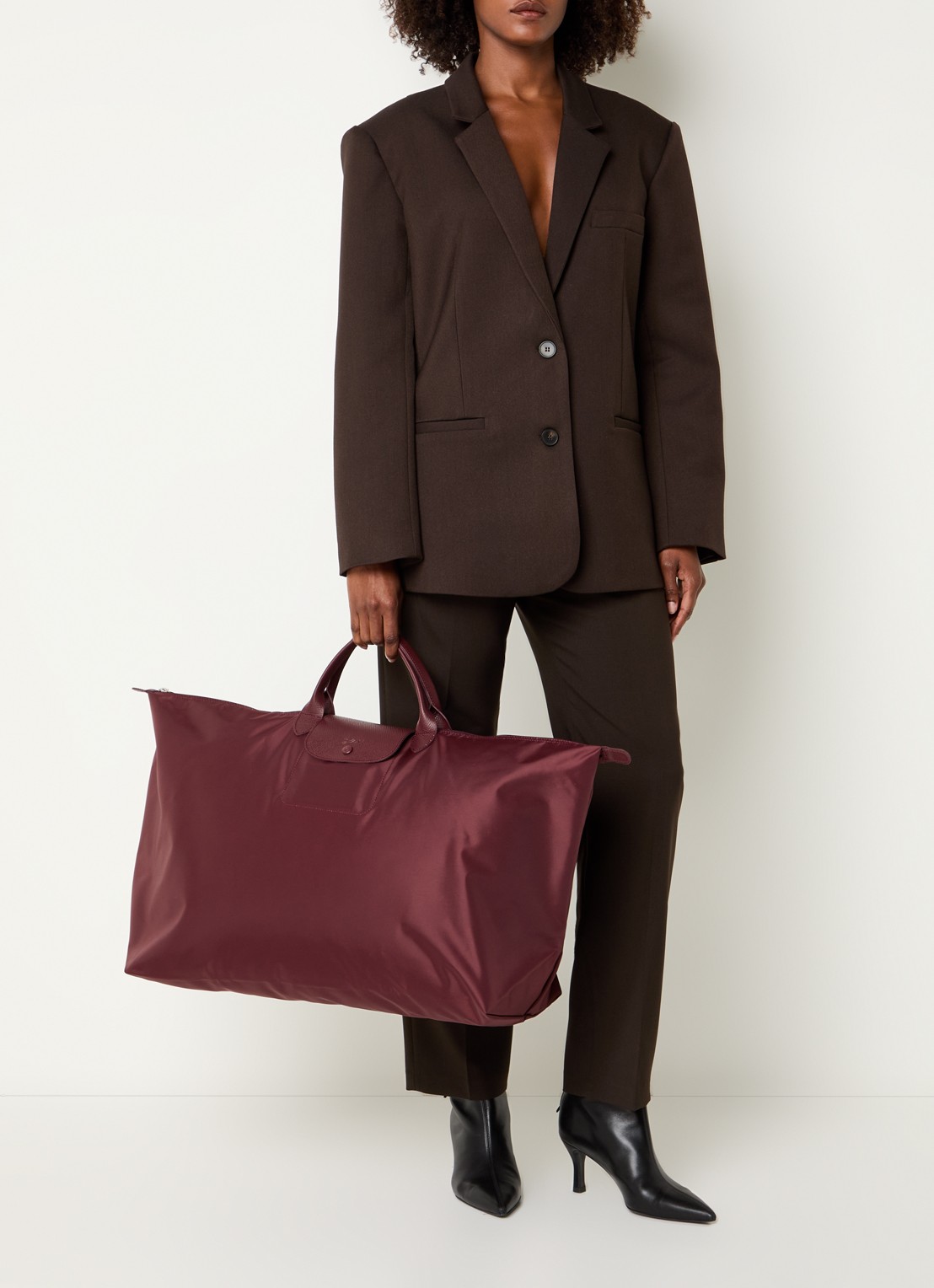 Longchamp Le Pliage One reistas XL met leren details - voorkant 2 bordeauxrood