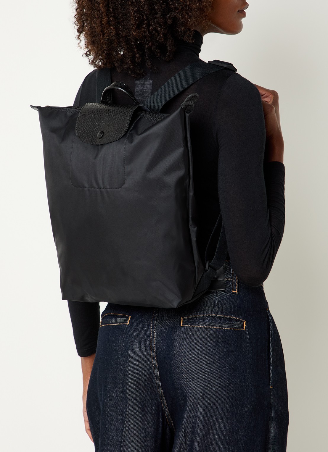 Longchamp Le Pliage One rugzak M met leren details - voorkant 4 zwart